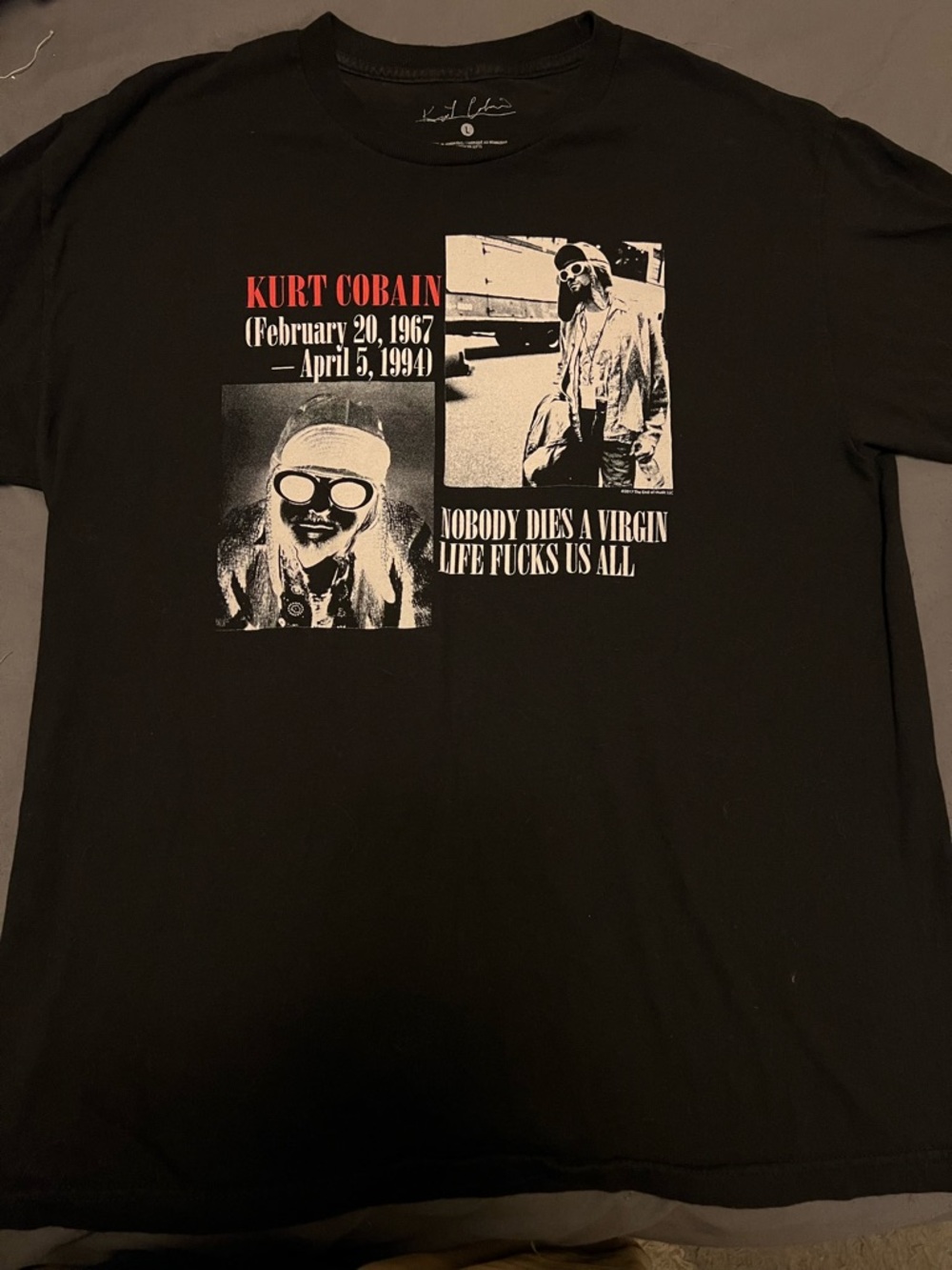 Spencer's Black Kurt Cobain Graphic Tee with Red & White Print